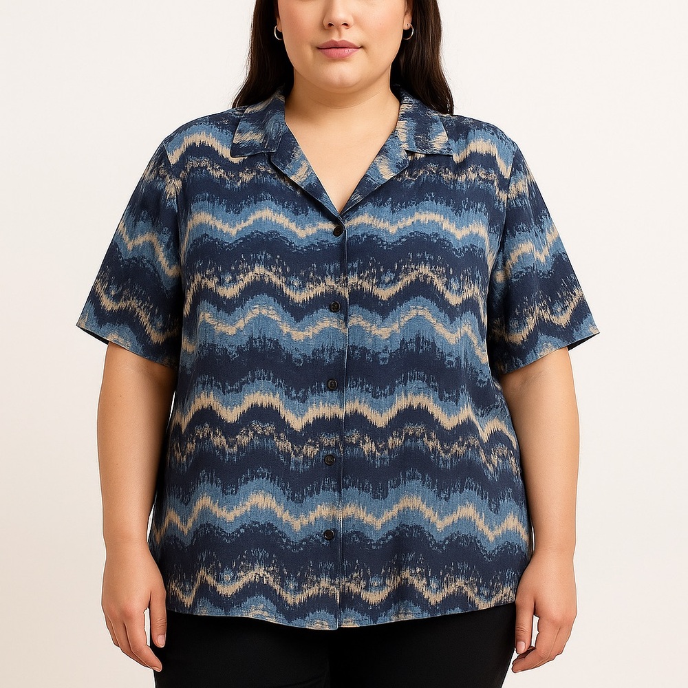 Donnkenny Woman Zigzag Button Front Short Sleeve Blouse 2X